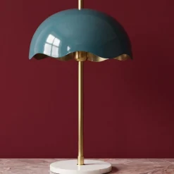 Lampa stołowa stal i marmur klosz niebieski Ø30x50 cm