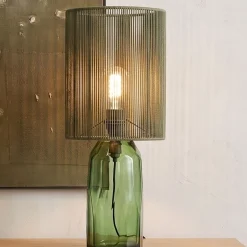 Lampa stołowa zielona szkło i tkanina 42 cm