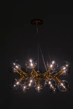 Lampa wisząca Atomic Balls 74x130 cm złota - klosze szklane przydymione