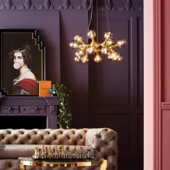 Lampa wisząca Atomic Balls 74x130 cm złota - klosze szklane przydymione