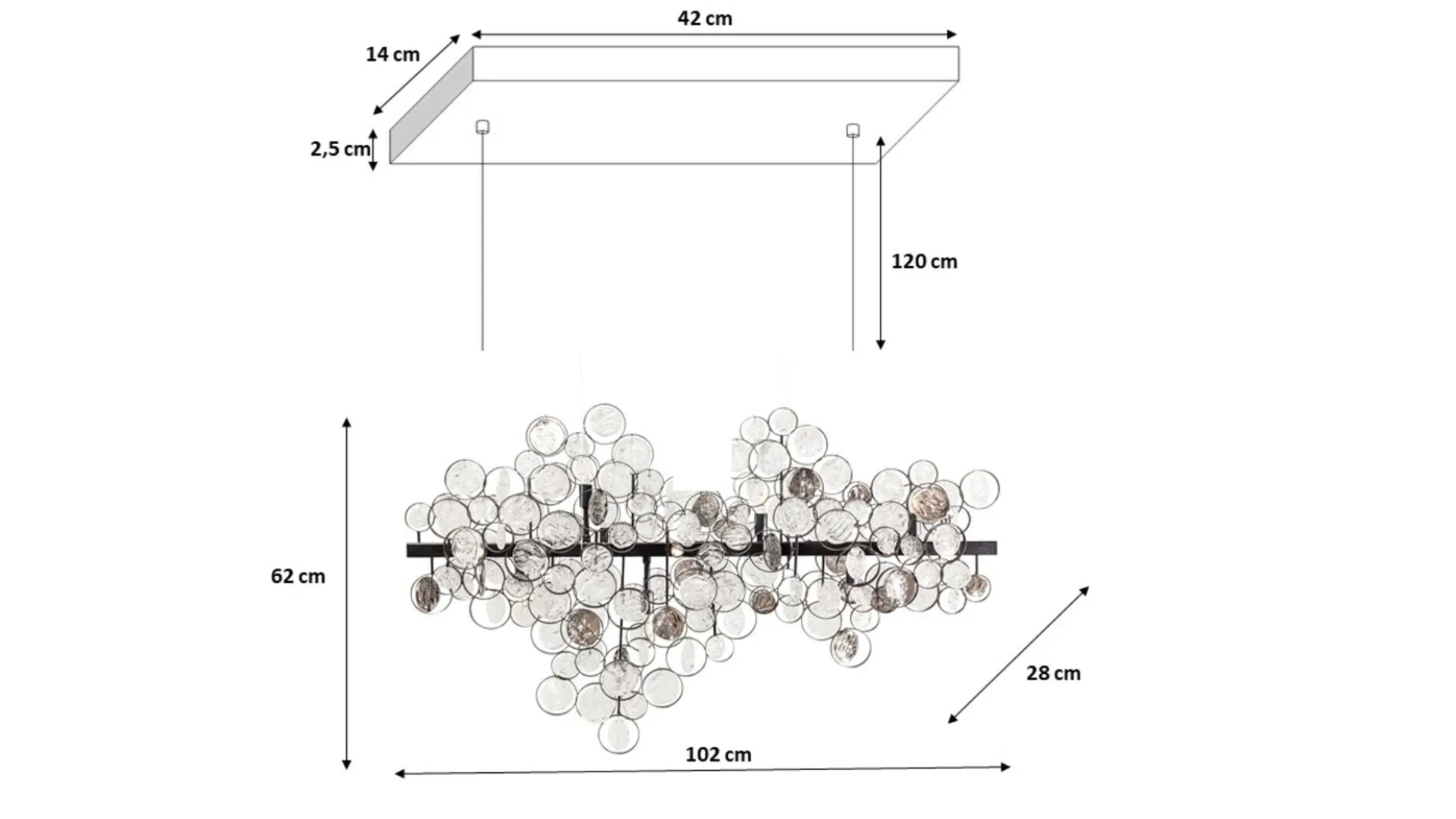 Lampa wisząca Clouds Clear 102x61 cm szara