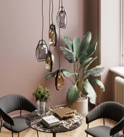 Lampa wisząca czarna klosze szklane 5xG9 Ø42 cm