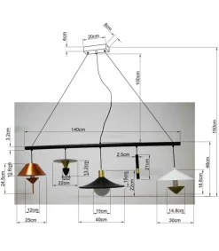 Lampa wisząca do salonu stalowa 5xG9 155 cm
