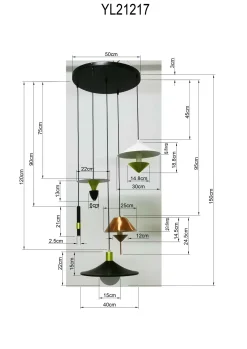 Lampa wisząca do salonu stalowa 5xG9 Ø50 cm