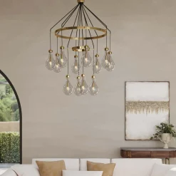 Lampa wisząca Highlight 12L Ø97 cm czarno-złota - klosze transparentne