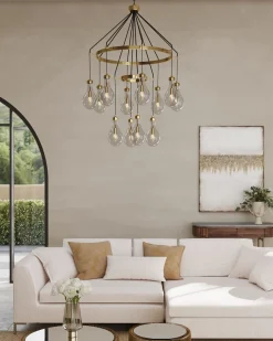 Lampa wisząca Highlight 12L Ø97 cm czarno-złota - klosze transparentne