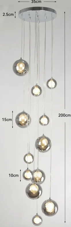 Lampa wisząca klosze szklane chromowe 12xG9 200 cm