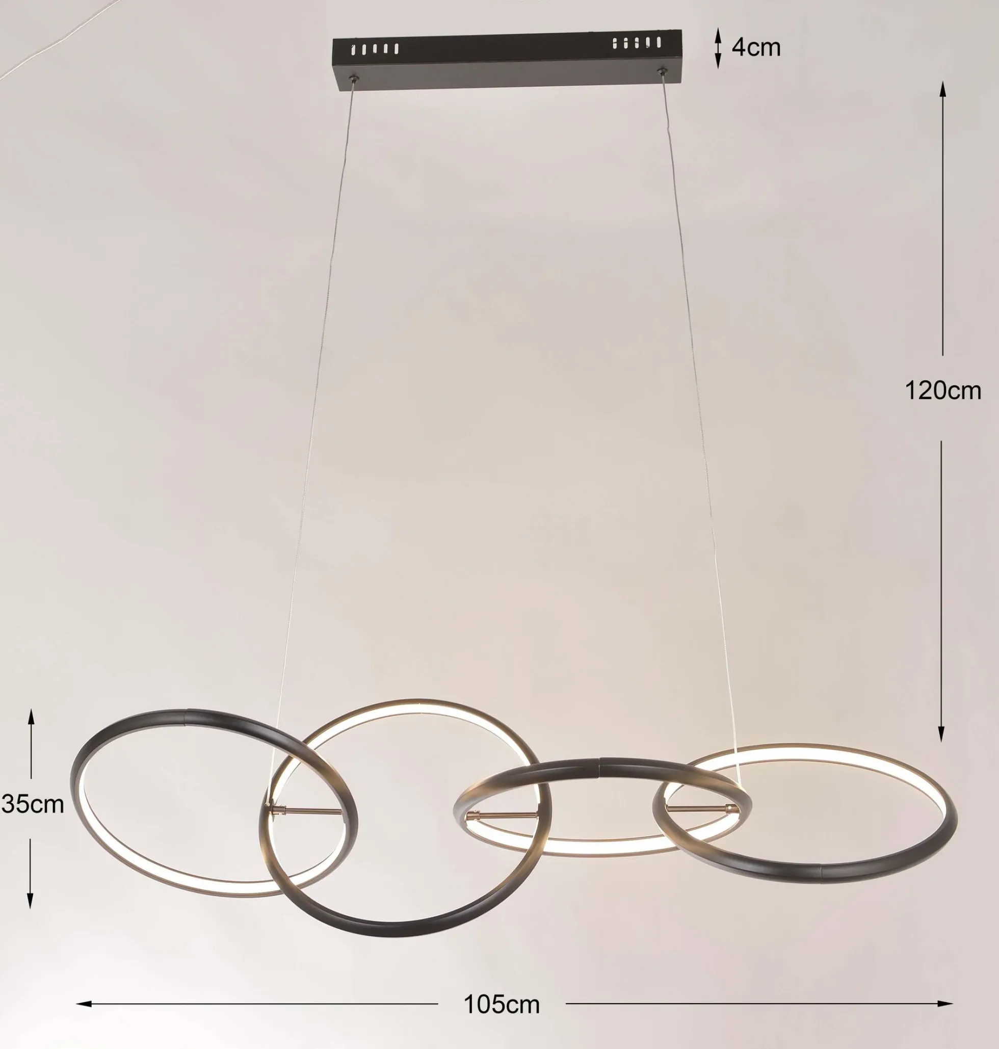 Lampa wisząca LED czarne okręgi aluminium 105 cm
