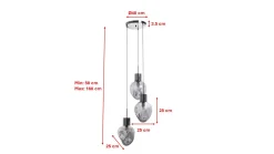 Lampa wisząca przydymiona 3L stal i szkło Ø45x160 cm