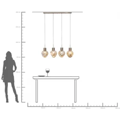 Lampa wisząca przydymiona 4L stal i szkło 110 cm