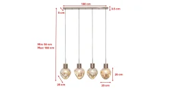Lampa wisząca przydymiona 4L stal i szkło 110 cm