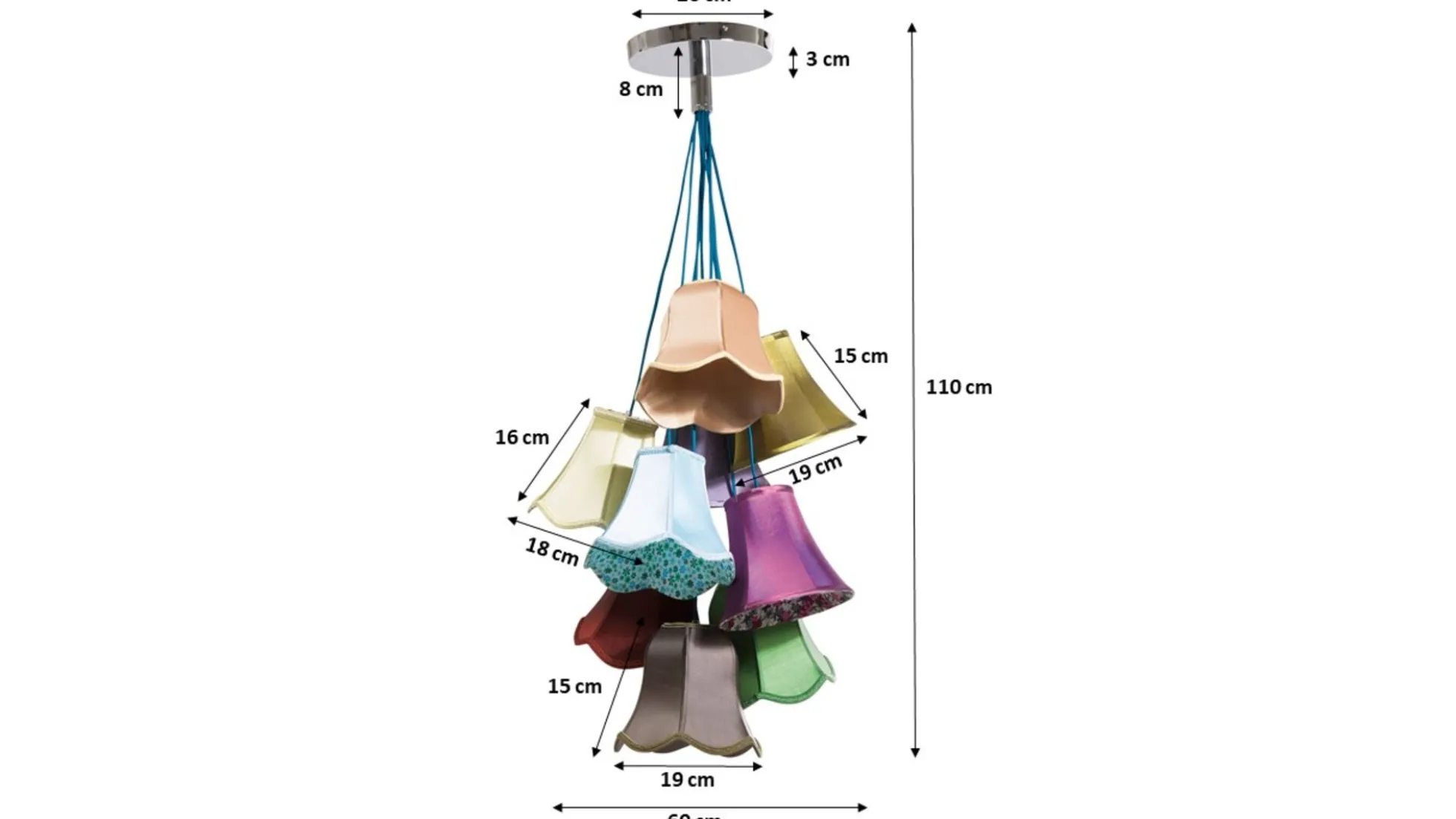 Lampa wisząca Saloon Flowers 9L 60x110 cm kolorowa