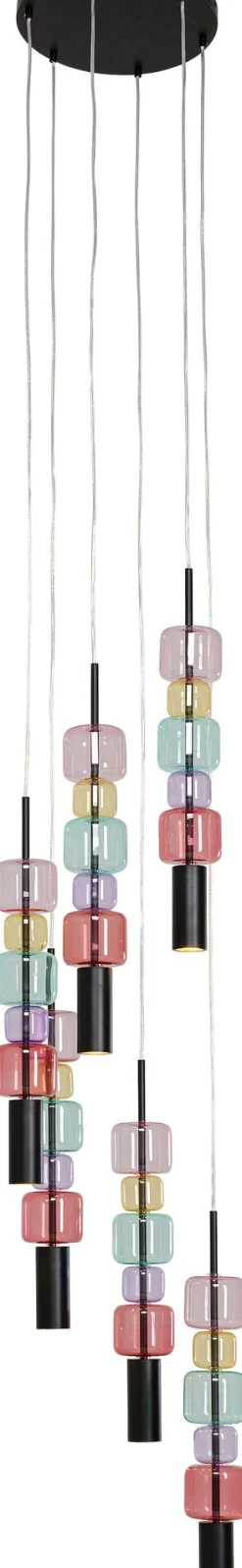 Lampa wisząca stal czarna i kolorowe szkło Ø41x160 cm