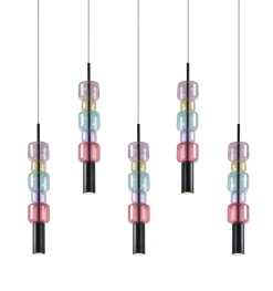 Lampa wisząca stal czarna i kolorowe szkło 100x61 cm