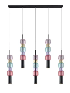 Lampa wisząca stal czarna i kolorowe szkło 100x61 cm