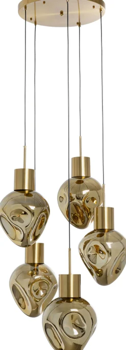 Lampa wisząca złota 5L stal i szkło Ø50x160 cm