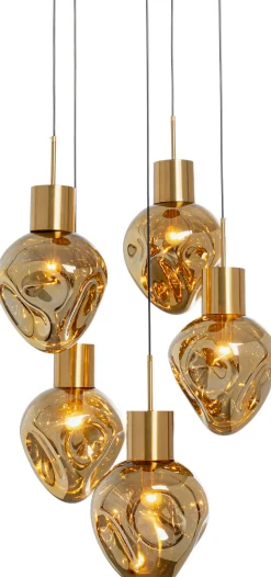 Lampa wisząca złota 5L stal i szkło Ø50x160 cm