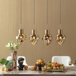 Lampa wisząca złota 4L stal i szkło 110 cm