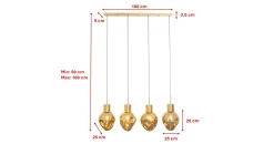 Lampa wisząca złota 4L stal i szkło 110 cm