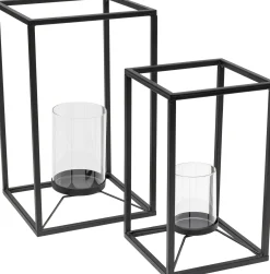 Latarenki czarne loft stalowe 2-set