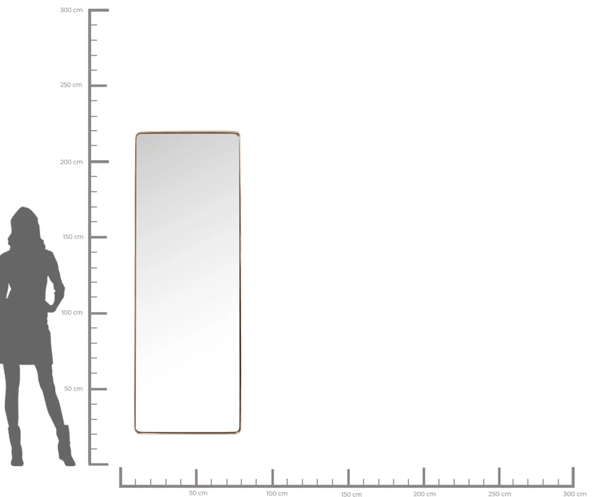 Lustro stojące Curve Rectangular 200x70 cm miedziane