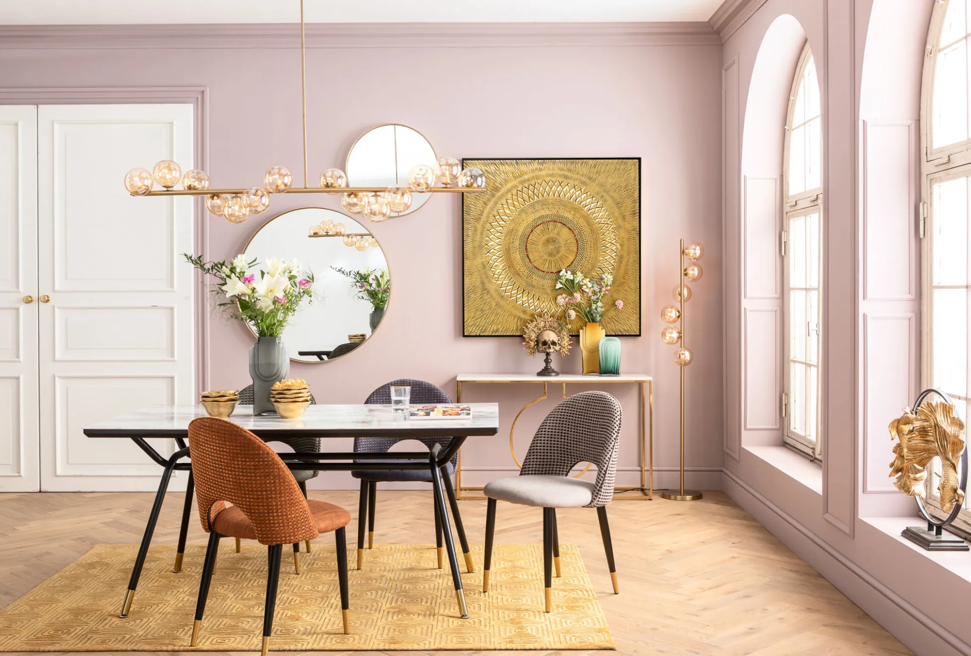 Lustro wiszące Curve Round ∅100 cm mosiężne