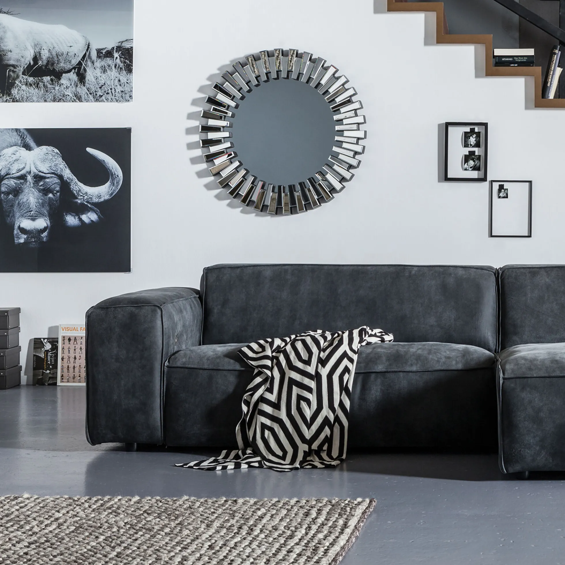 Lustro wiszące Sprocket ∅92 cm srebrne