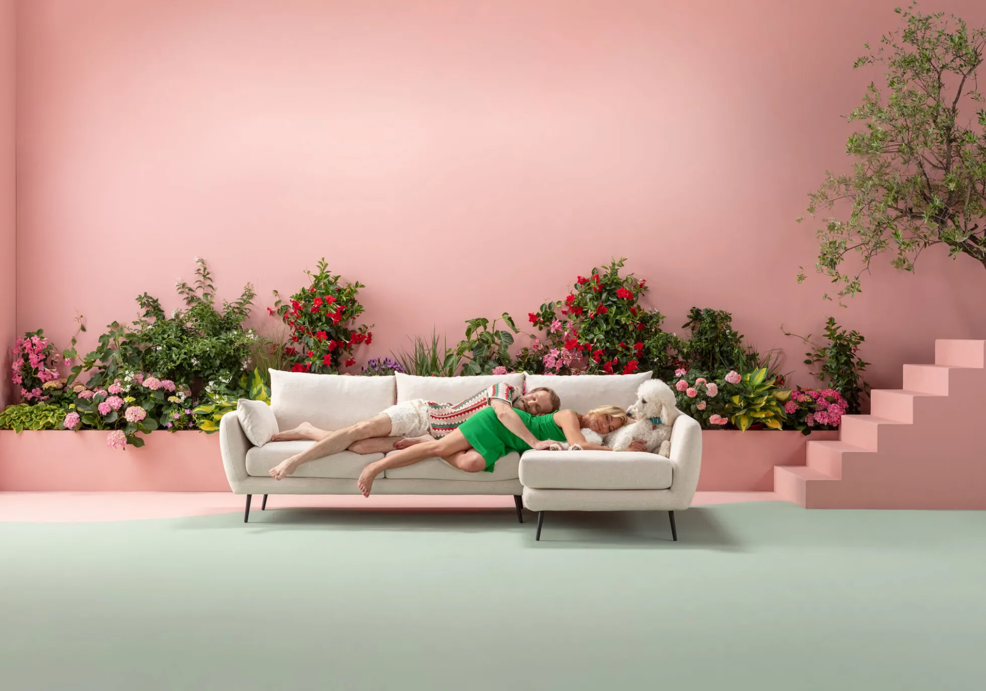 Narożnik Amalfi 275x159 cm kremowy prawy