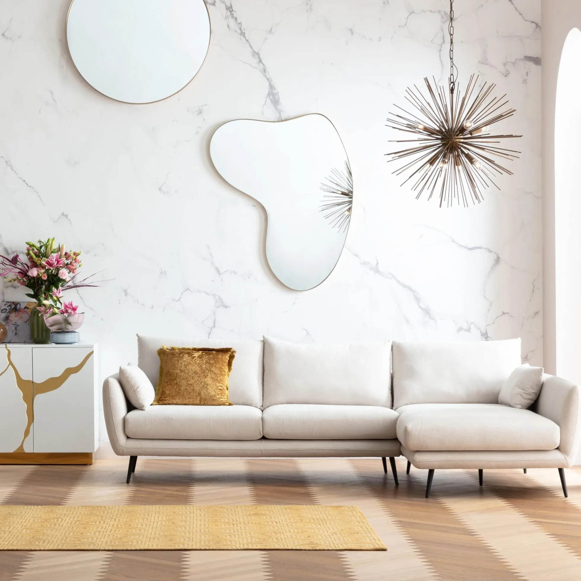 Narożnik Amalfi 275x159 cm kremowy prawy