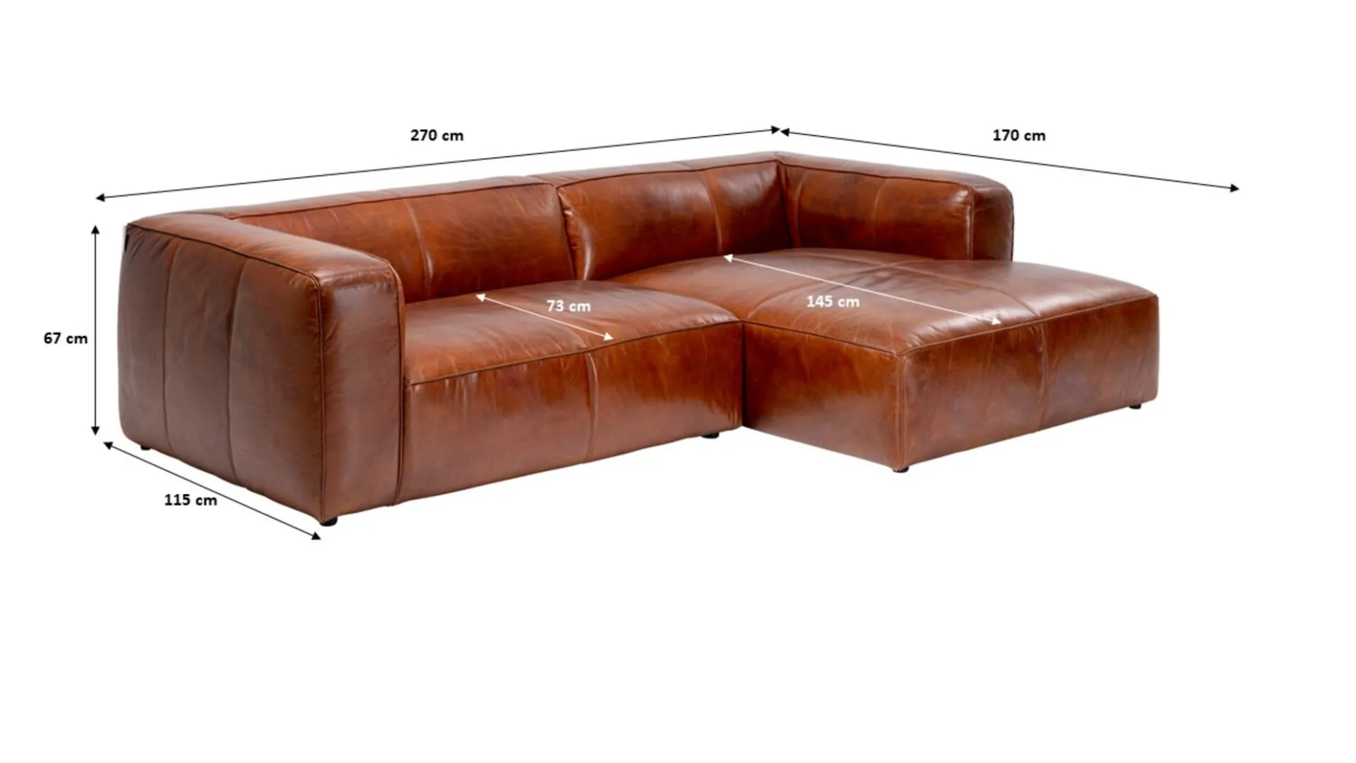Narożnik Cubetto 270x170 cm brązowy skóra naturalna - prawy