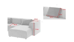 Narożnik duży modułowy szary 357x182 cm prawy