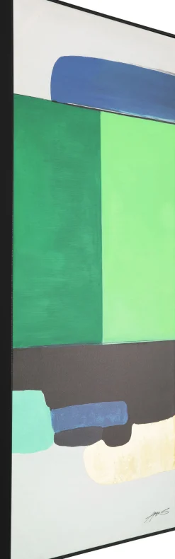 Obraz abstrakcyjne kształty ręcznie malowany 73x143 cm zielony