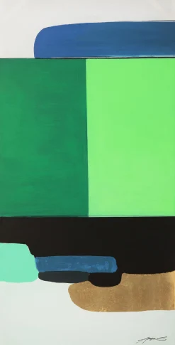 Obraz abstrakcyjne kształty ręcznie malowany 73x143 cm zielony