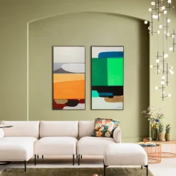 Obraz abstrakcyjne kształty ręcznie malowany 73x143 cm zielony