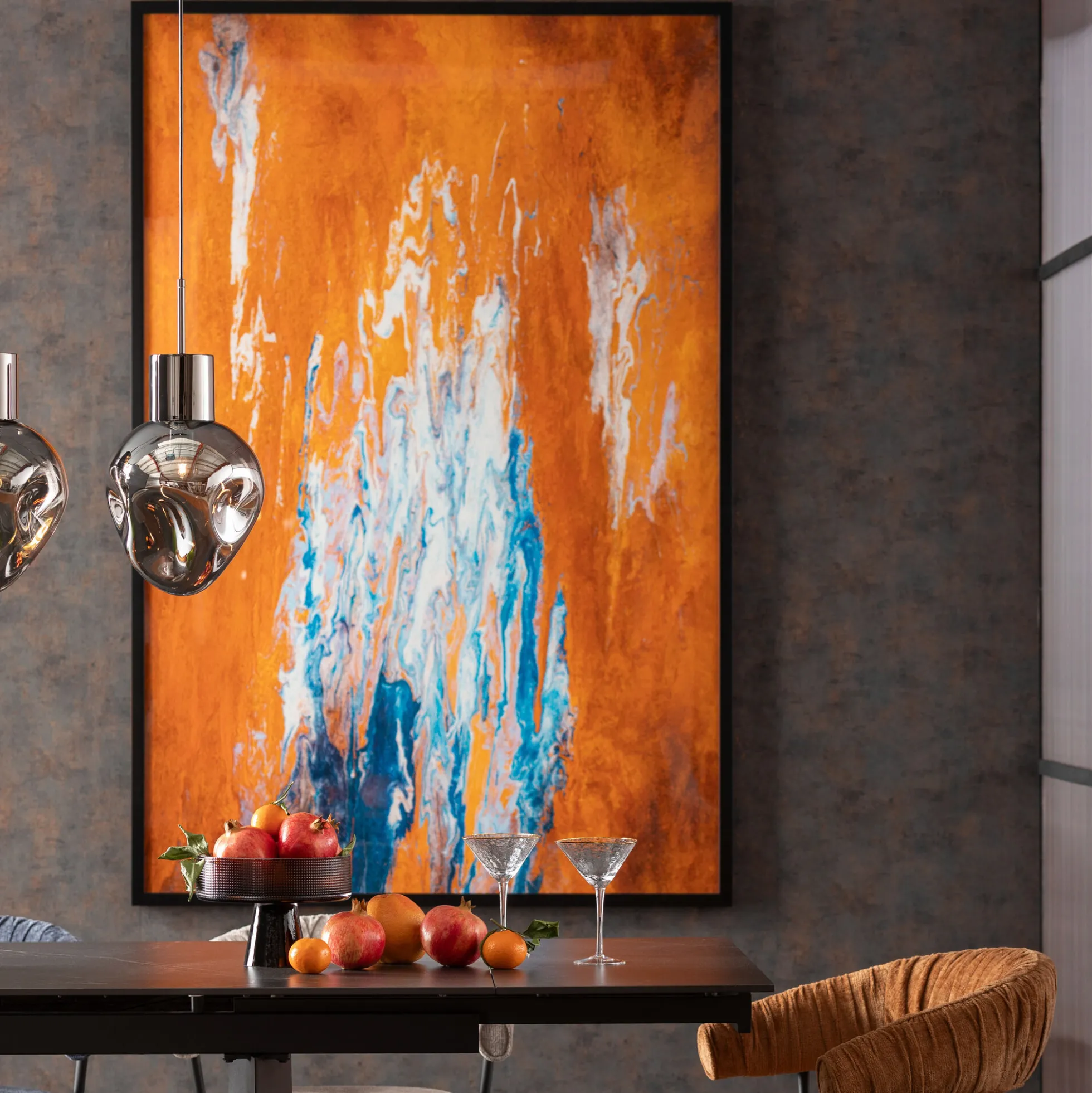 Obraz abstrakcyjny do salonu pomarańczowy duży 120x180 cm