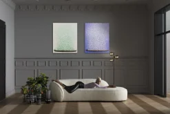 Obraz łódź i zielone kwiaty 80x100 cm beżowe tło