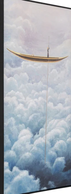 Obraz kolorowy łódka w chmurach rama czarna 60x120 cm