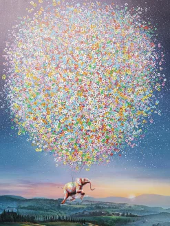 Obraz kolorowy latający słoń i kwiaty 120x160 cm