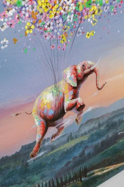 Obraz kolorowy latający słoń i kwiaty 120x160 cm