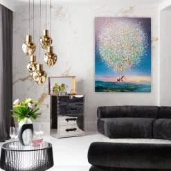 Obraz kolorowy latający słoń i kwiaty 120x160 cm