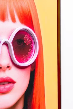 Obraz Lady Sunglasses różowy LED 50x70cm