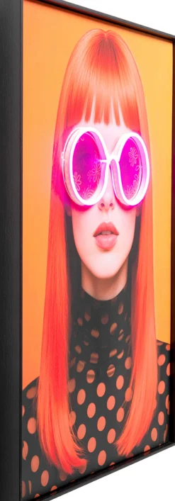 Obraz Lady Sunglasses różowy LED 50x70cm