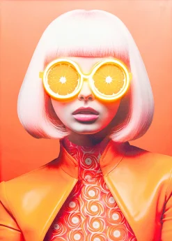 Obraz Lady Sunglasses żółty LED 50x70cm