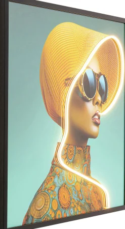 Obraz Sun Hat Woman żółty LED 80x80cm