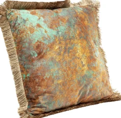 Poduszka dekoracyjna loft z frędzlami 45x45 cm brązowo-zielona