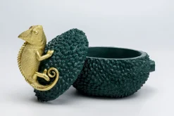 Pudełko na biżuterię lub kosmetyki Chameleon 20 cm zielono-złote