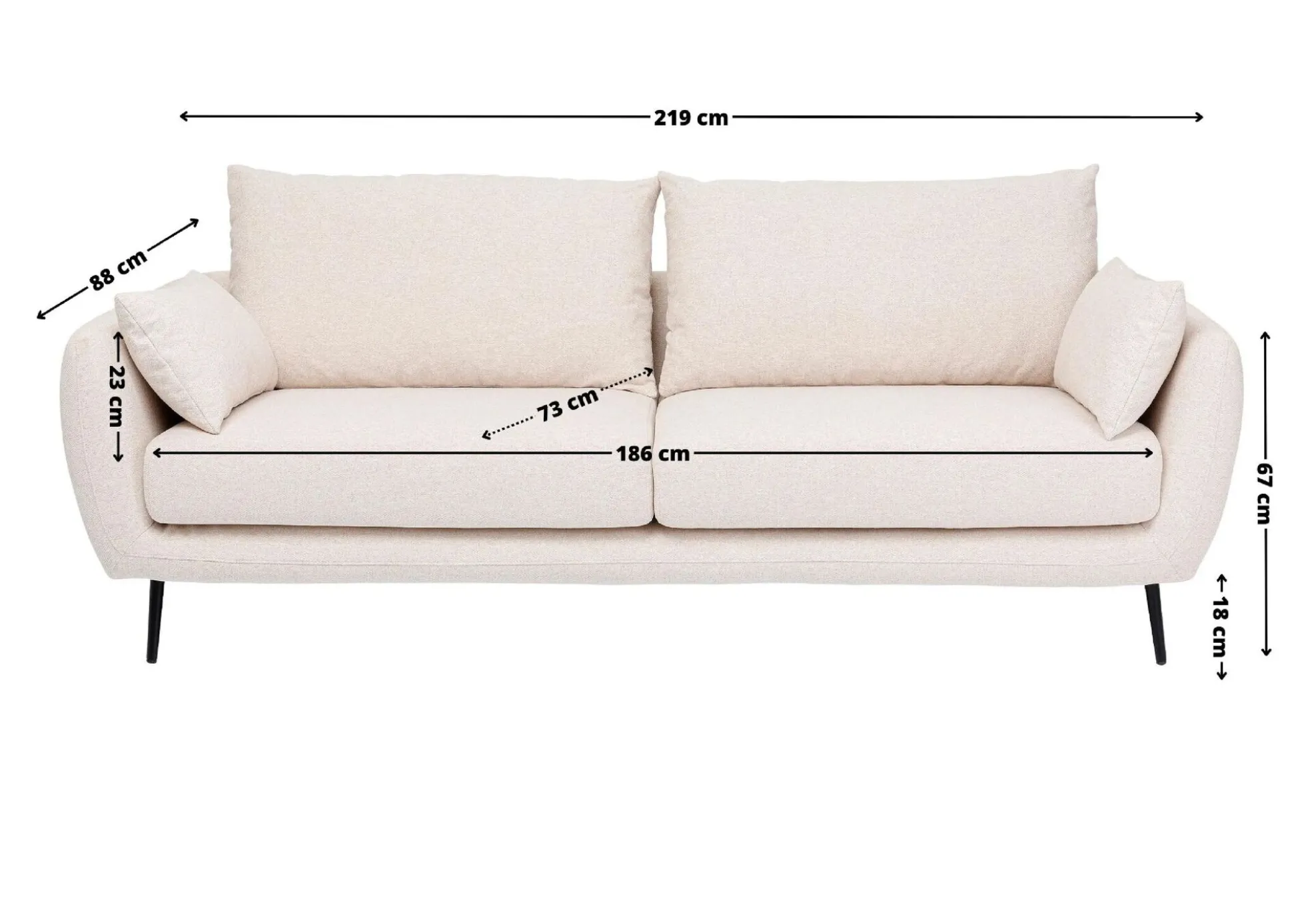 Sofa Amalfi 2 os. 219 cm kremowa