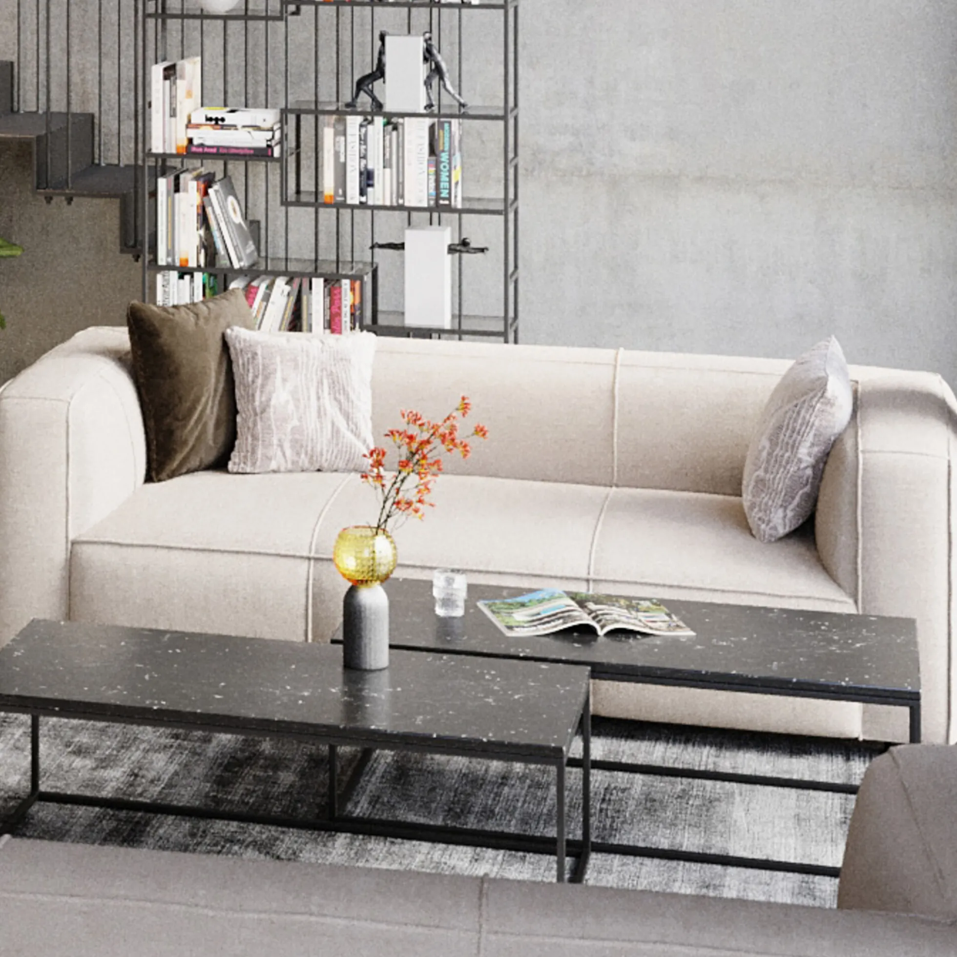 Sofa Cubetto Cord 3 os. 220 cm kremowa