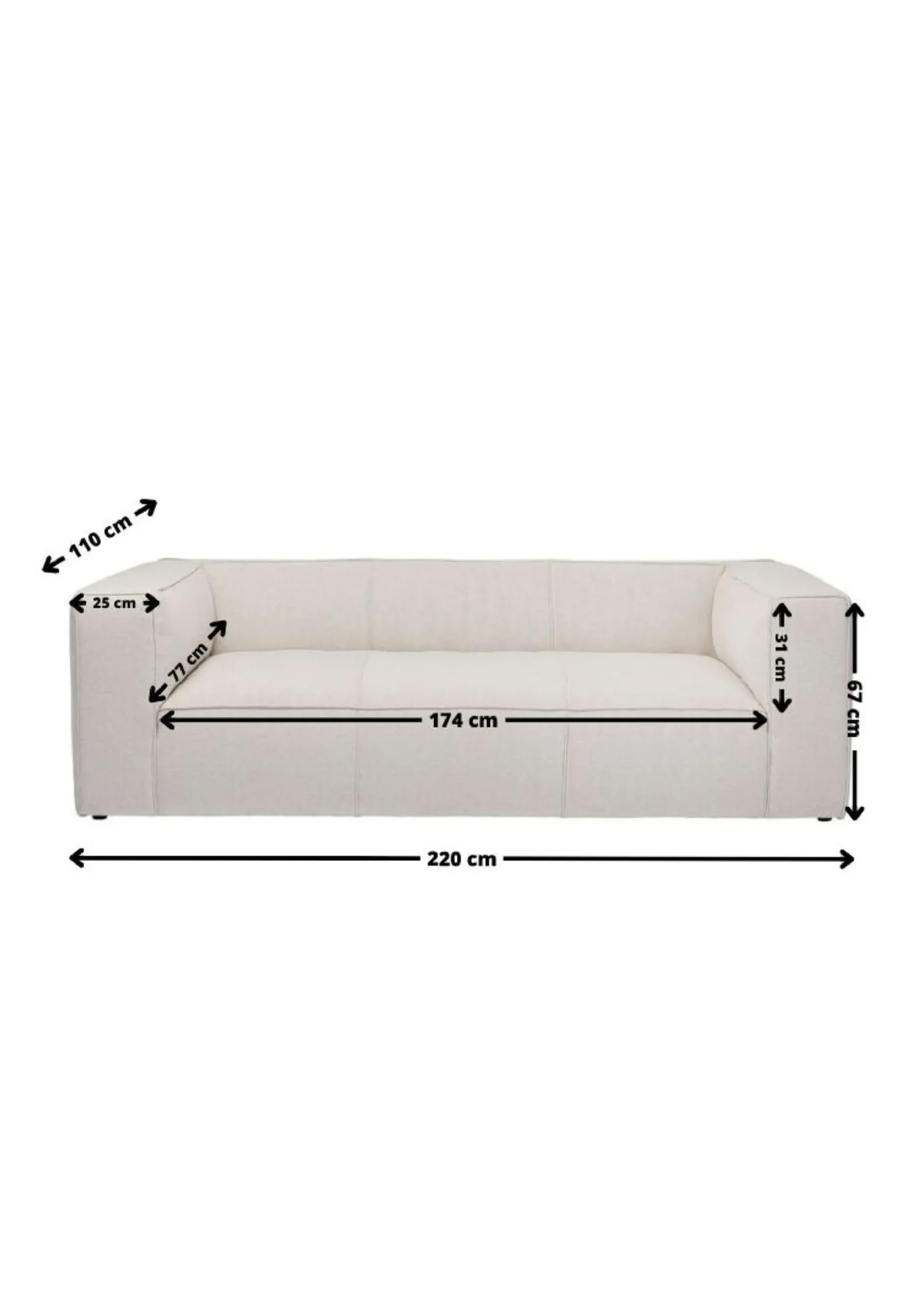 Sofa Cubetto Cord 3 os. 220 cm kremowa