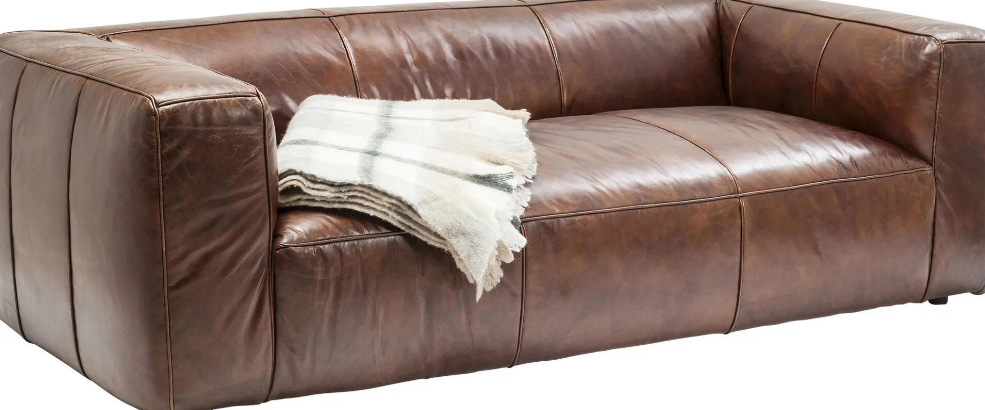 Sofa Cubetto 220x67 cm brązowa skóra naturalna